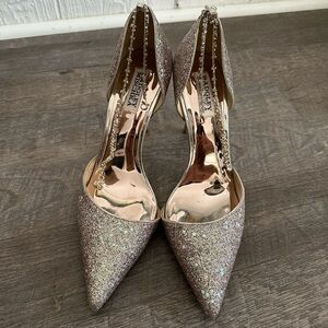 Badgley Mischka sparkly silver iridescent heels